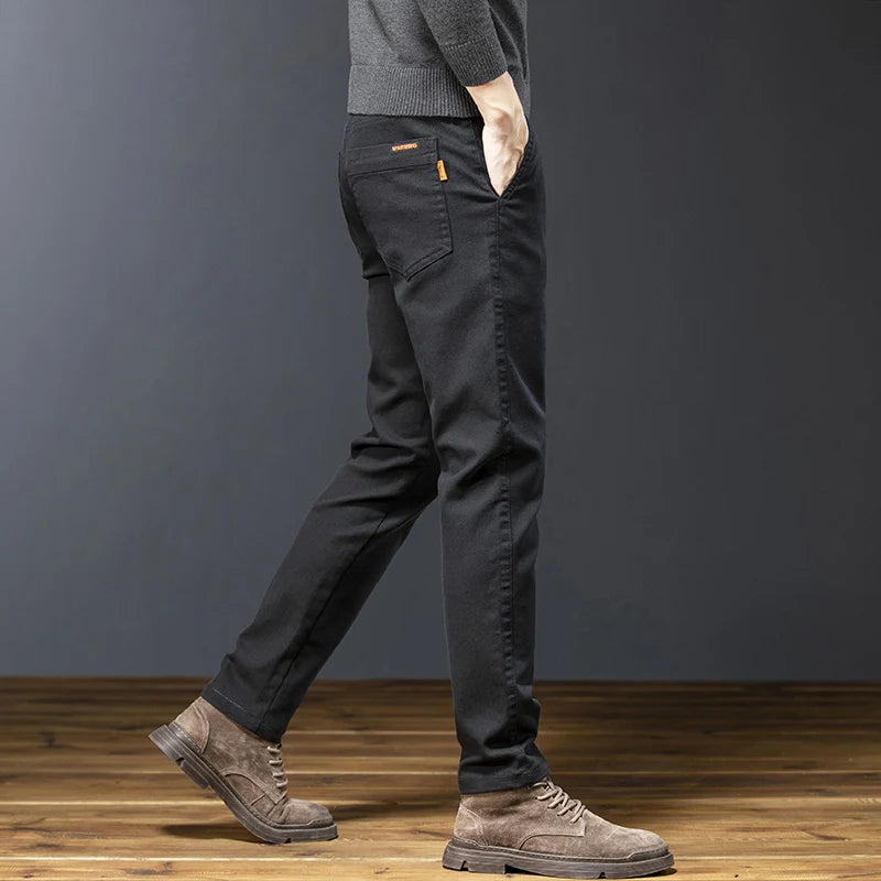 Men’s Autumn Winter Cotton Stretch Casual Pants – Thick Smart Business Trousers