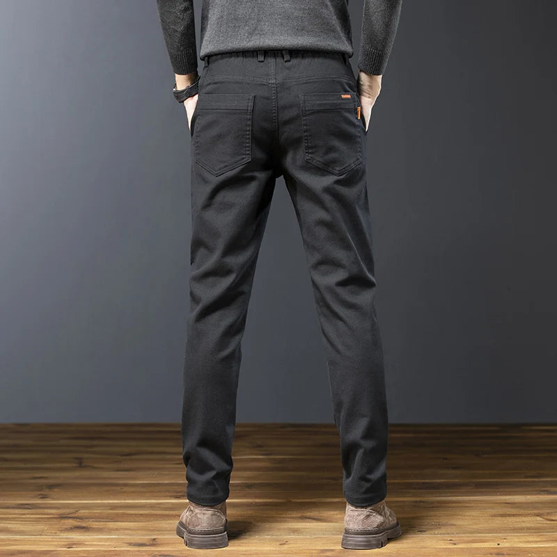 Men’s Autumn Winter Cotton Stretch Casual Pants – Thick Smart Business Trousers