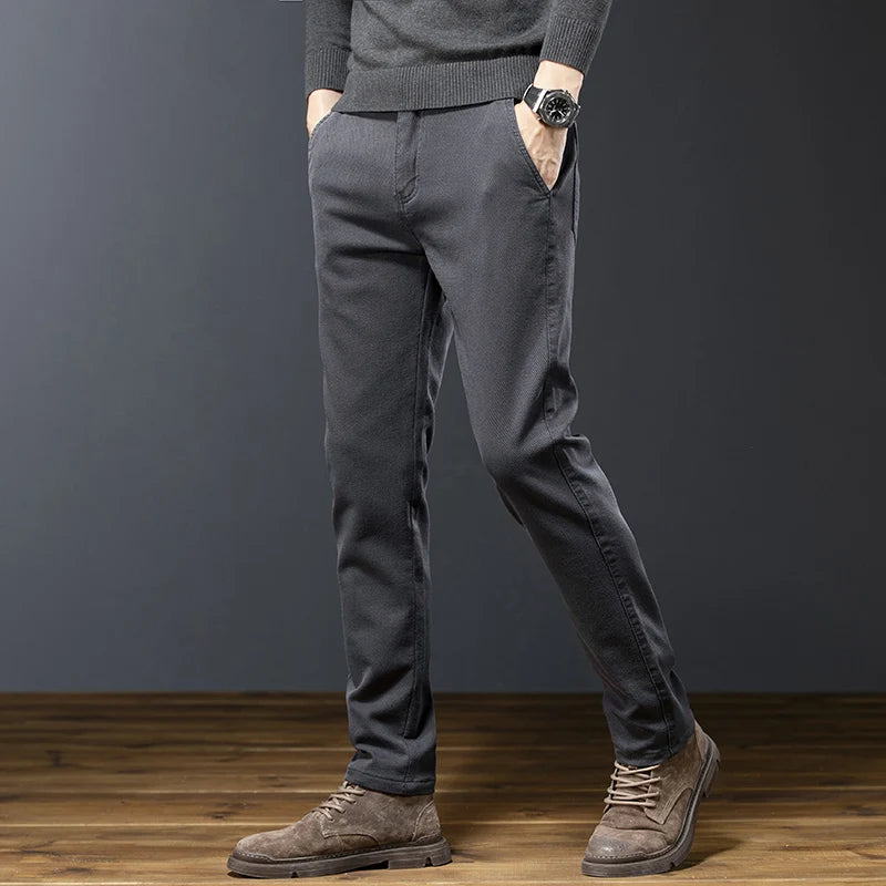 Men’s Autumn Winter Cotton Stretch Casual Pants – Thick Smart Business Trousers