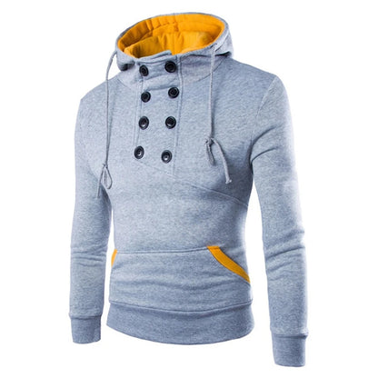 Men’s Double-Breasted Hooded Sweatshirt – Slim Fit Casual Pullover