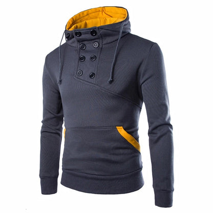 Men’s Double-Breasted Hooded Sweatshirt – Slim Fit Casual Pullover