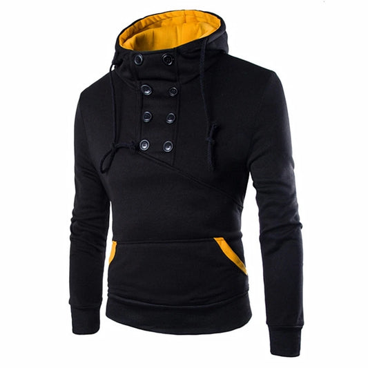 Men’s Double-Breasted Hooded Sweatshirt – Slim Fit Casual Pullover