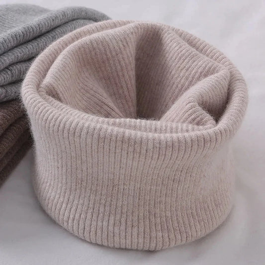 Unisex Solid Color Knit Neck Warmer – Wool Blend Winter Scarf for Neck Protection