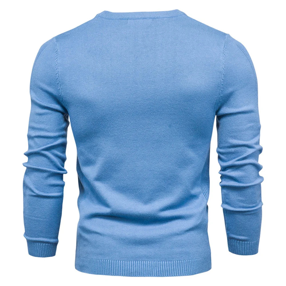 Men’s Slim-Fit O-Neck Knit Pullover – Solid Color Long Sleeve Sweater for Autumn and Winter