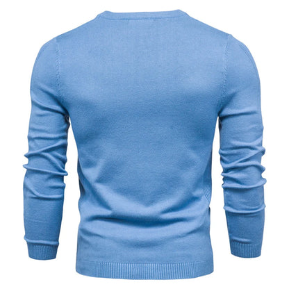 Men’s Slim-Fit O-Neck Knit Pullover – Solid Color Long Sleeve Sweater for Autumn and Winter