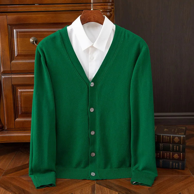 Men's V-Neck Cashmere Cardigan – Casual Spring/Autumn Knitwear