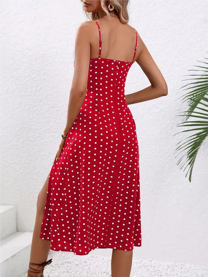 Polka Dot Spaghetti Strap Dress – Boho Summer Beach Midi Dress