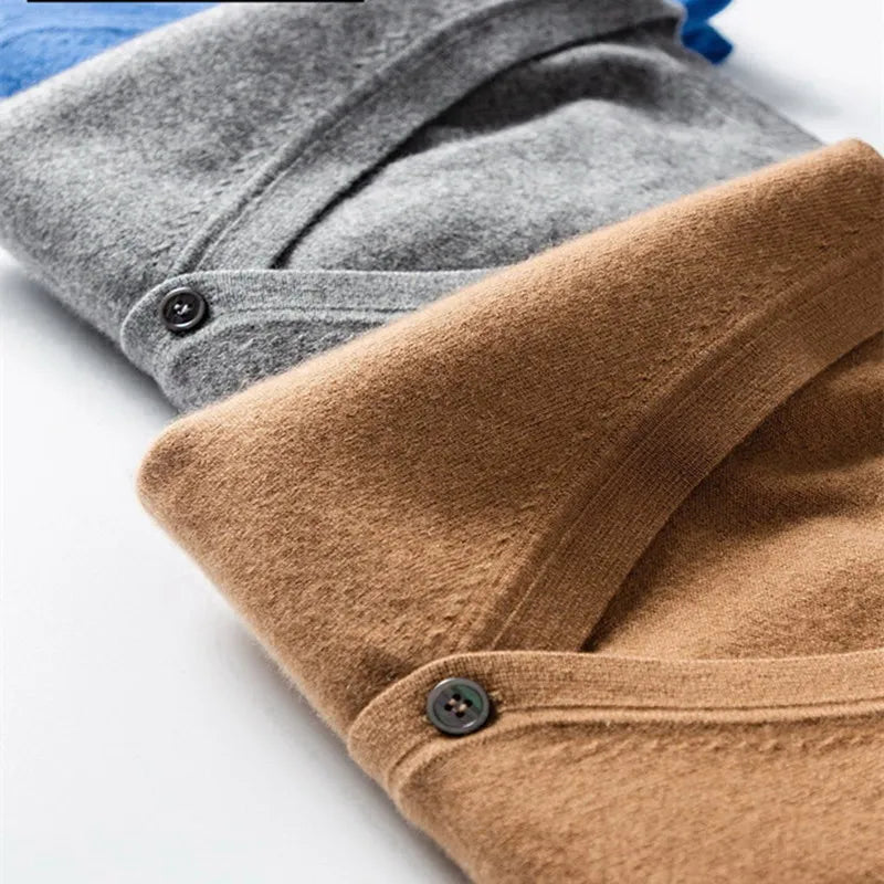 Men's V-Neck Cashmere Cardigan – Casual Spring/Autumn Knitwear