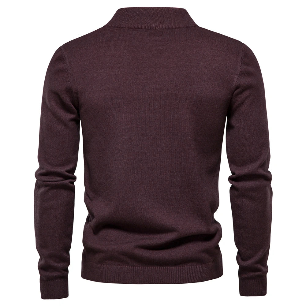 Men’s Slim-Fit O-Neck Knit Pullover – Solid Color Long Sleeve Sweater for Autumn and Winter