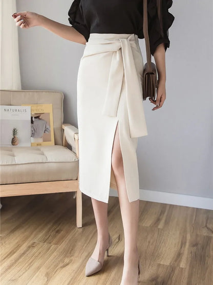 Women’s High-Waist Pencil Skirt – Elegant Mid-Calf Office Style