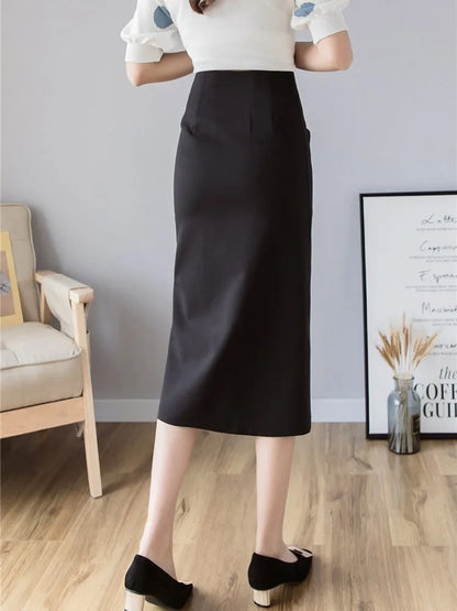 Women’s High-Waist Pencil Skirt – Elegant Mid-Calf Office Style