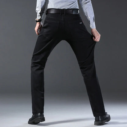 Men’s Stretch Regular Fit Cotton Denim Pants – Smart Casual Business Trousers