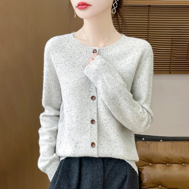 Women's 100% Pure Cashmere Cardigan – Round Neck Knit Sweater for Autumn and Winter