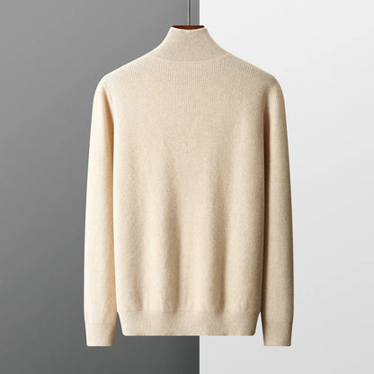 Men’s 100% Merino Wool Mock Neck Sweater – Thick Knit Pullover for Autumn and Winter