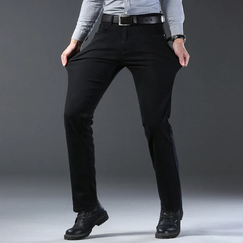 Men’s Stretch Regular Fit Cotton Denim Pants – Smart Casual Business Trousers