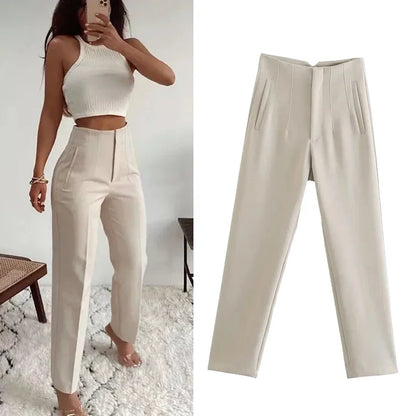 Women’s High-Waist Pencil Pants – Formal Office Wear for All Seasons