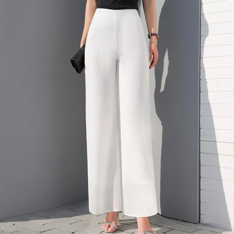 Women's High-Waisted Chiffon Wide-Leg Culottes – Loose Fit, Summer Casual Trousers