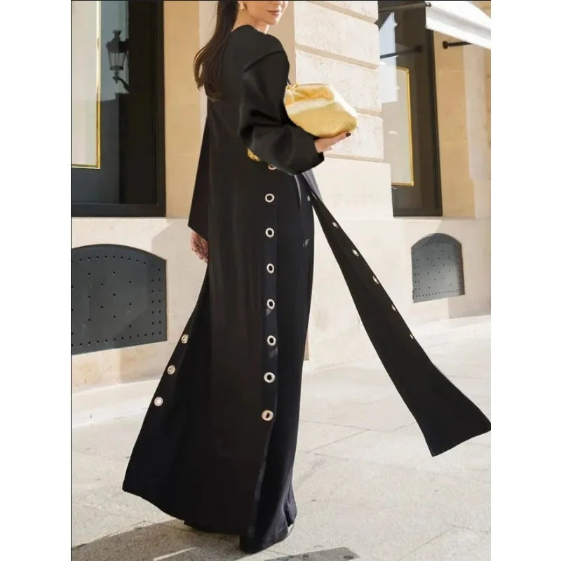 Women’s Long Trench Coat – Streamlined Hollow-Split Design for Autumn/Winter