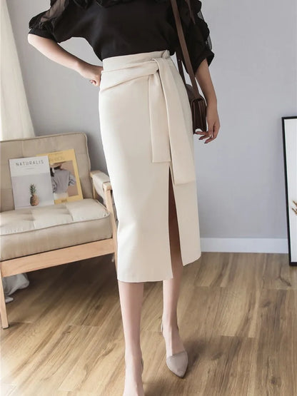 Women’s High-Waist Pencil Skirt – Elegant Mid-Calf Office Style