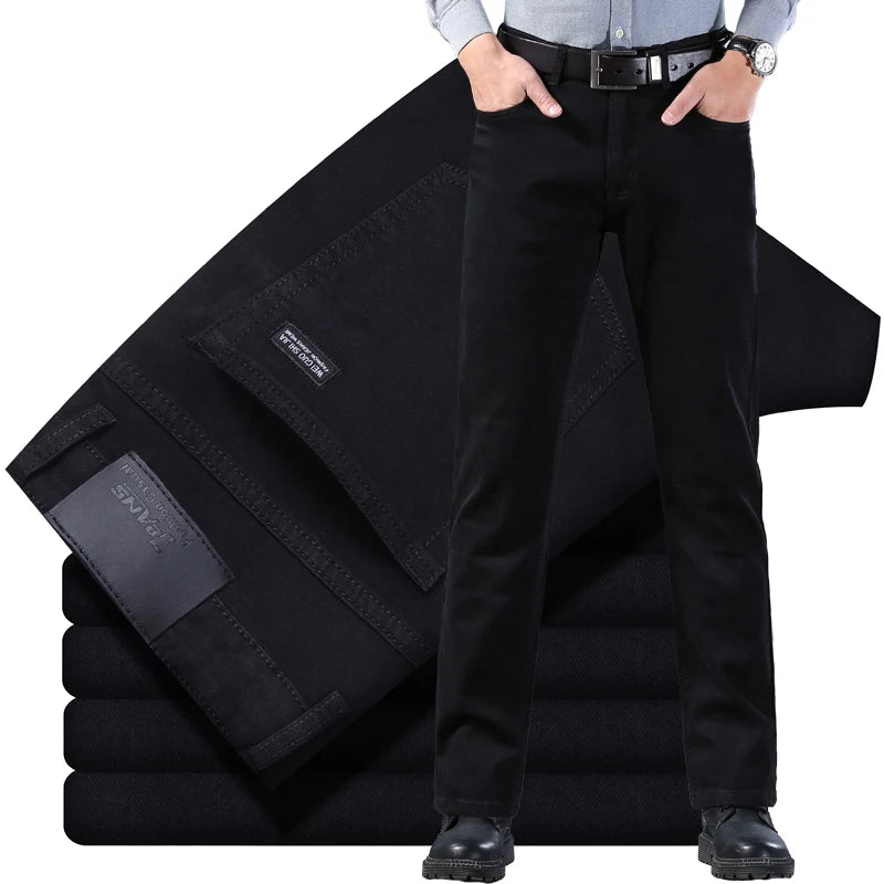 Men’s Stretch Regular Fit Cotton Denim Pants – Smart Casual Business Trousers