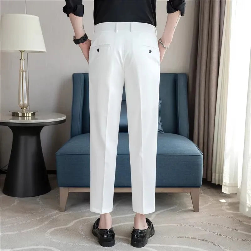 Men’s Slim Fit Suit Pants – Smart Casual Ankle-Length Trousers for Summer