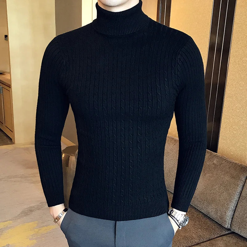 Winter High-Neck Thick Turtleneck Sweater for Men – Slim Fit Warm Knit Pullover