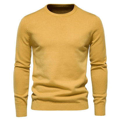 Men’s Slim-Fit O-Neck Knit Pullover – Solid Color Long Sleeve Sweater for Autumn and Winter