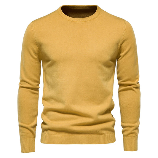 Men’s Slim-Fit O-Neck Knit Pullover – Solid Color Long Sleeve Sweater for Autumn and Winter