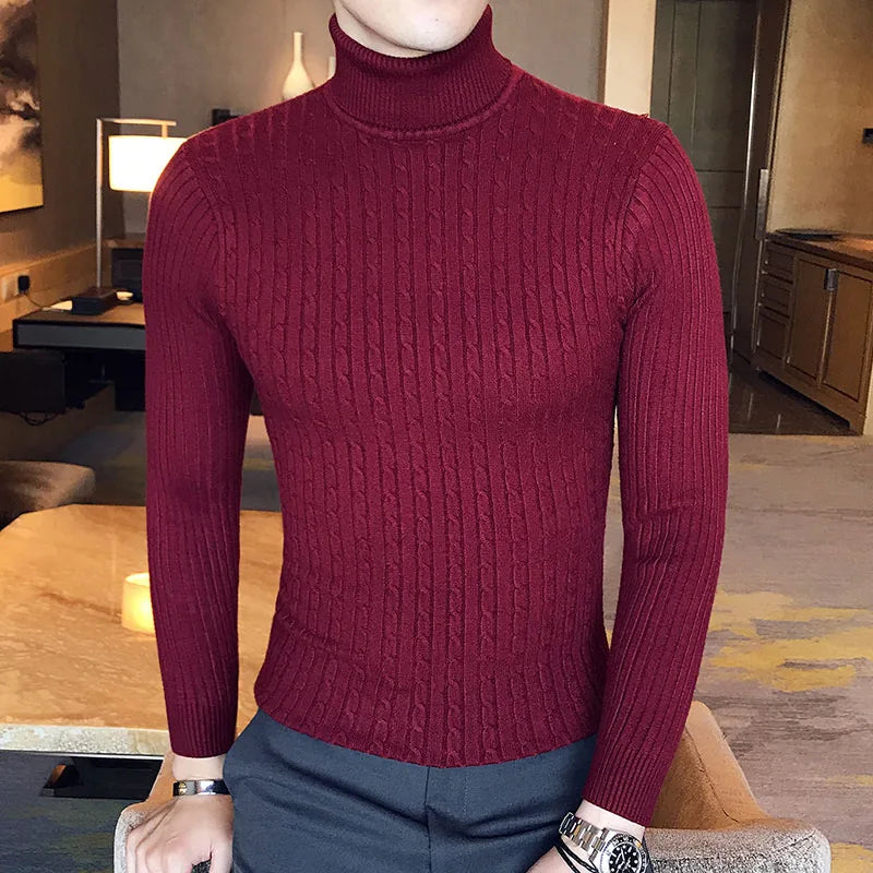 Winter High-Neck Thick Turtleneck Sweater for Men – Slim Fit Warm Knit Pullover