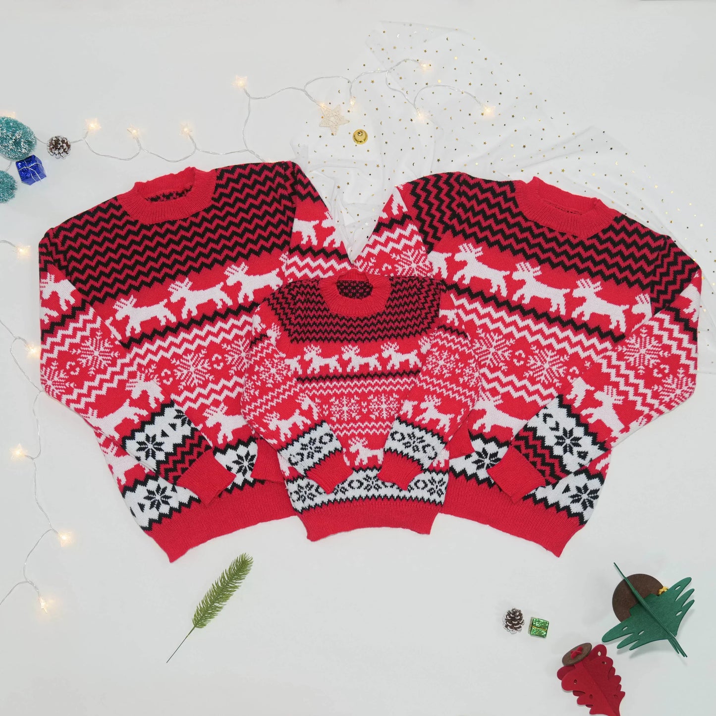 Christmas Family Matching Knit Sweaters – Warm Jacquard Pullover for Women, Men, and Kids