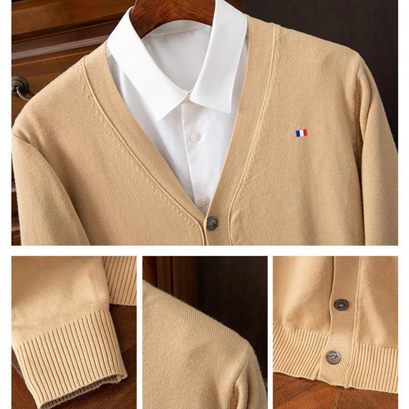 Men's V-Neck Cashmere Cardigan – Casual Spring/Autumn Knitwear