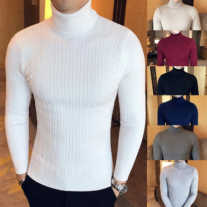 Winter High-Neck Thick Turtleneck Sweater for Men – Slim Fit Warm Knit Pullover