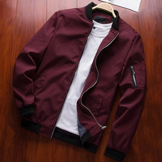 Men's Slim-Fit Bomber Jacket – Lightweight Windbreaker with Long Sleeves