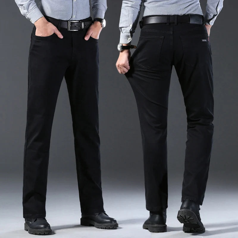 Men’s Stretch Regular Fit Cotton Denim Pants – Smart Casual Business Trousers